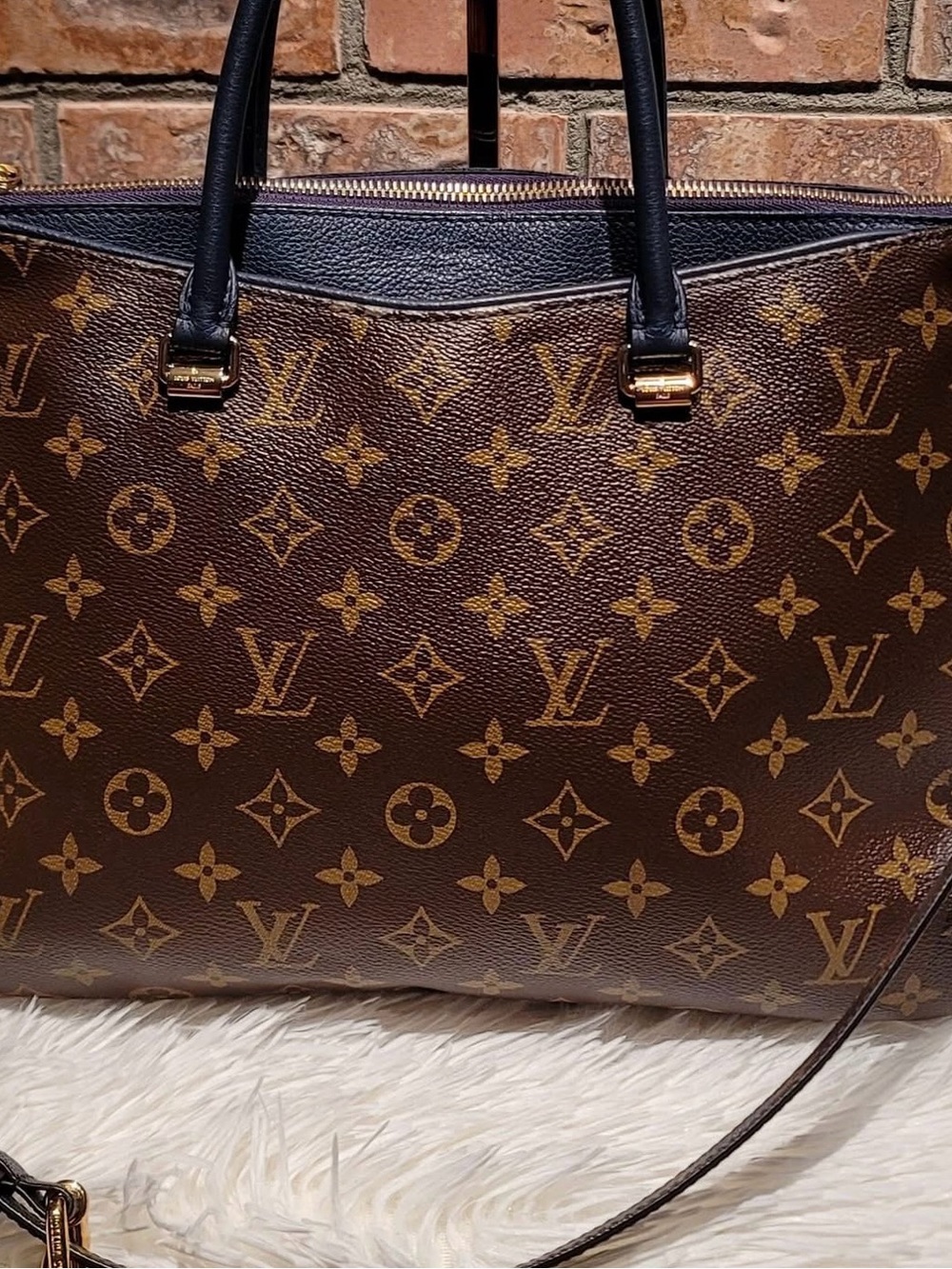 Louis Vuitton Brown Monogram Tote with Black Trim